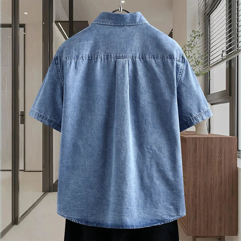 Men's Thin Denim Shirt New Summer Fashion Breathable Cotton Blend Casual Short Sleeve Shirt Solid Color Daily Commute Streetwear