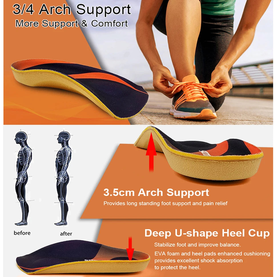 1Pair Orthotic Shoe Insoles with High Arch Support, Shock Absorbing Anti-Fatigue Inserts for Walking Running Standing All Day