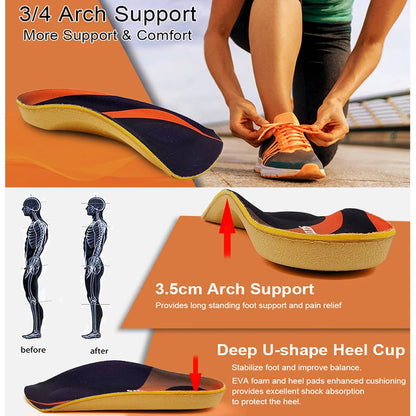 1Pair Orthotic Shoe Insoles with High Arch Support, Shock Absorbing Anti-Fatigue Inserts for Walking Running Standing All Day