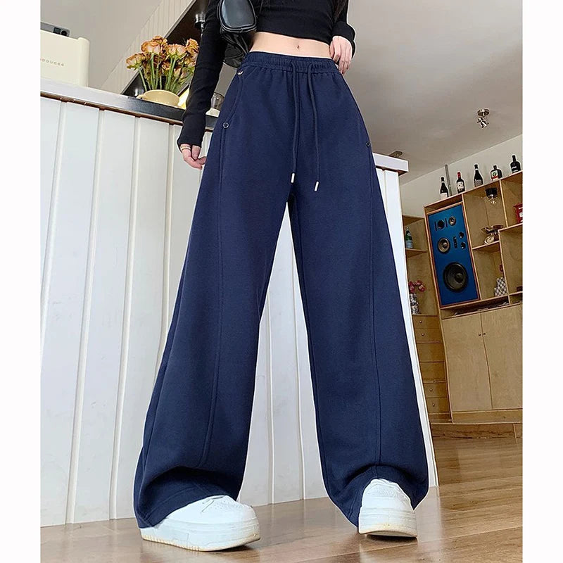 Girls Solid Loose Fit High Waist Trousers 2025 Classic Female Wide Leg Sweatpants Women Korean Fashion Casual Pants