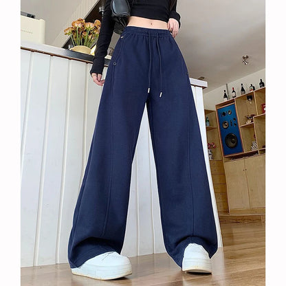 Girls Solid Loose Fit High Waist Trousers 2025 Classic Female Wide Leg Sweatpants Women Korean Fashion Casual Pants