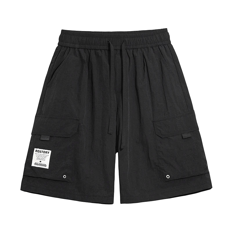 Men's High Street Cargo Shorts Lightweight Breathable Solid Color Drawstring Waist Big Pockets Shorts Casual Summer Short Pants