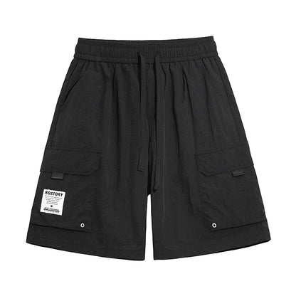 Men's High Street Cargo Shorts Lightweight Breathable Solid Color Drawstring Waist Big Pockets Shorts Casual Summer Short Pants