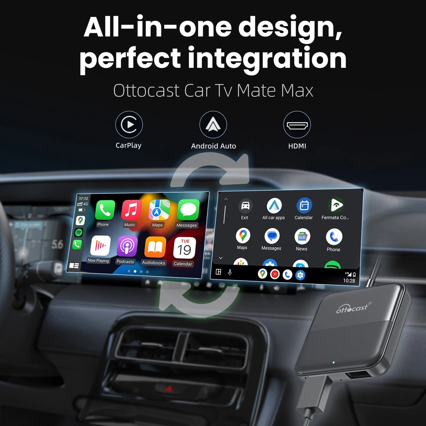 OTTOCAST Car TV Mate Wired to Wireless CarPlay Android Auto  Adapter HDMI Multimedia Video Converter for Fire TV Sticks Game Box