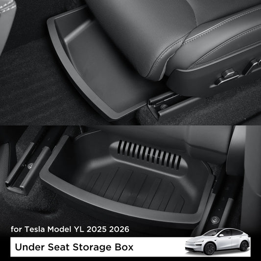 for Tesla Model YL 2025 2026 Car First Row Under Seat Front Rear Storage Box Drawer Type TPE Car Tray Organizer Accessories