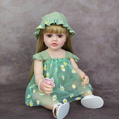 1pcs 55cm Realistic Reborn Baby Doll Soft Vinyl Body Long Blonde Hair Simulation Dolls Girl Toddler Companion Toy Festival Gift