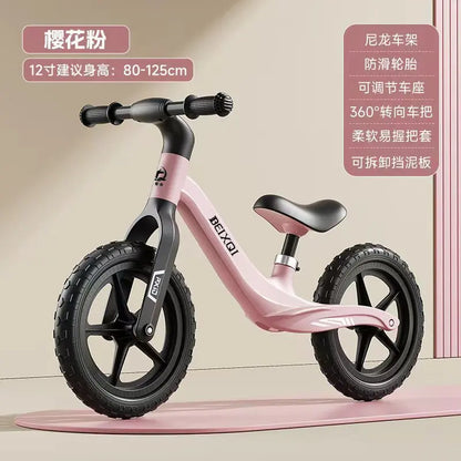 Kids Balance Bike No Pedal For 1 To 8 Yrs Old With Air Tires Nylon Fiberglass Frame Non Slip Silicone Grips Comfy Seat