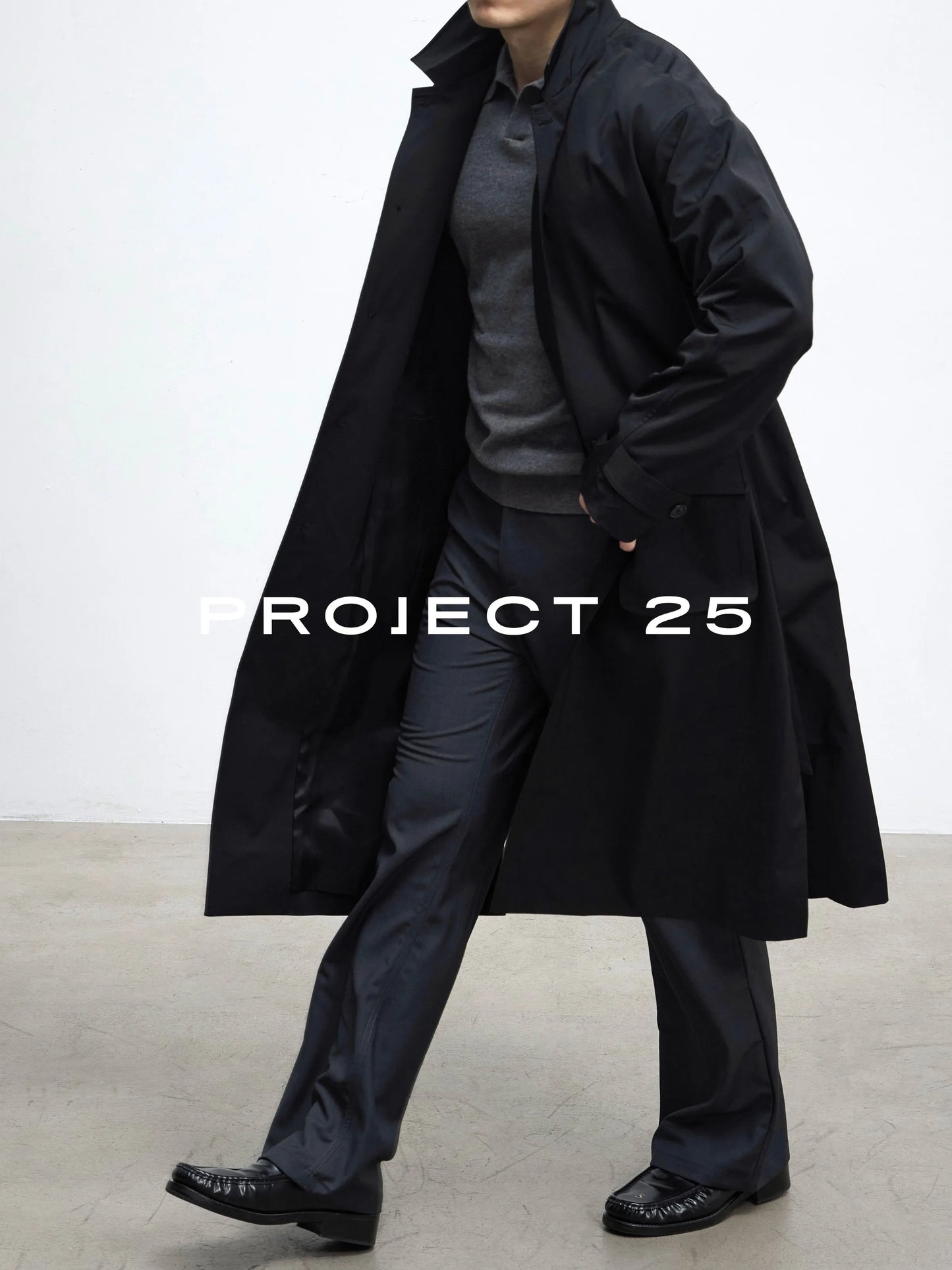 PROJECT 25 Men's Lightweight Water Repellent Lapel Long Trench Coat Solid Color Minimalist Luxury Casual Outerwear