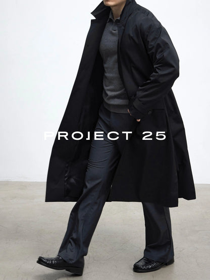 PROJECT 25 Men's Lightweight Water Repellent Lapel Long Trench Coat Solid Color Minimalist Luxury Casual Outerwear