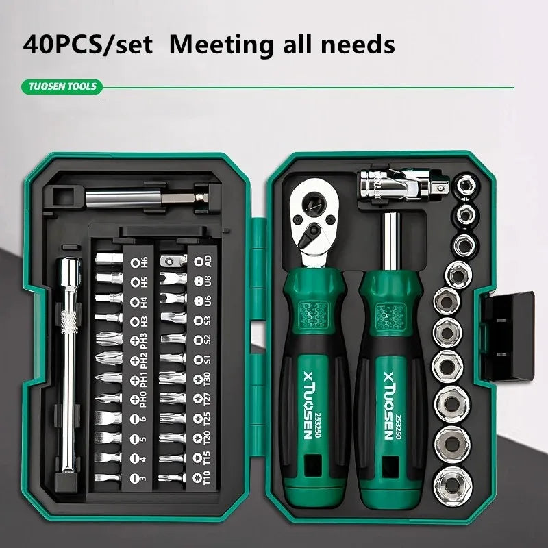 40 Piece Ratchet Wrench And Screwdriver Comprehensive Set High Hardnes Swear Resistant Durable