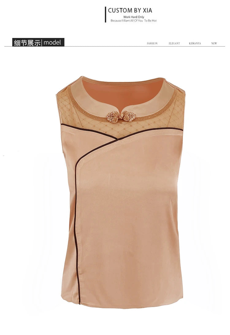 M-5XL 2024 New Fashion Women Tank top Spring Summer Sleeveless Silk Satin Vest Shirt Patchwork Mesh Clothing