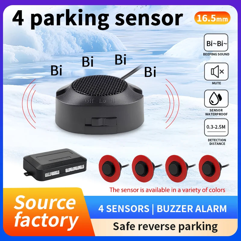 16.5mm 4 Parking Sensor Car Reverse Radar Sound Silent Mode Waterproof 12V Safe Parking Assist For Car Truck Van RV