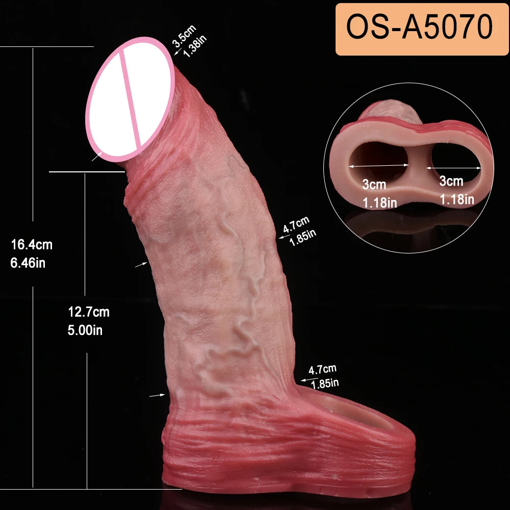 SXXY Penis Sleeve Realistic Male Penis Enlarger Extender Silicone Cock Ring Ultra Close Head Hollow Dildo Sex Toys For Adult