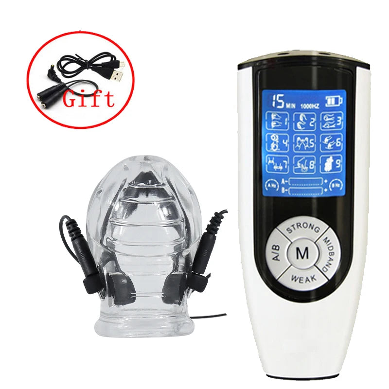 Estim Electric Shock Penis Ring Electro Trainer Massage Cup Chastity Penis Seelve Cockring For Men Dick Electrostimulation