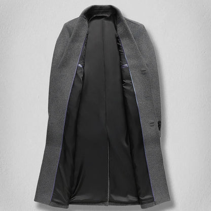 High-end men's fashionable and stylish new men's solid color versatile, trendy and casual long woolen coat