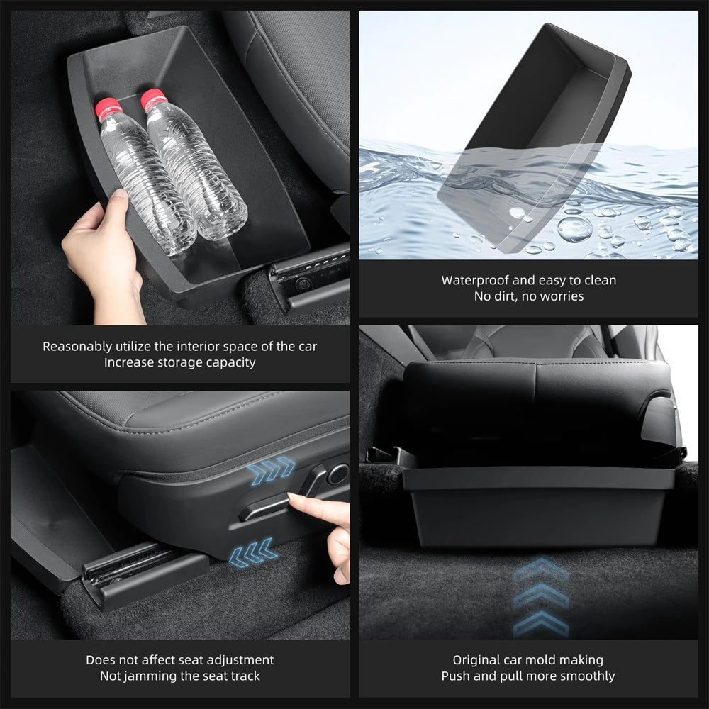 Under Seat Storage Box Organizer for Tesla Model Y Juniper 2025 2026 Underseat Storage Tray Bin Trash Can Car Travel Accessories