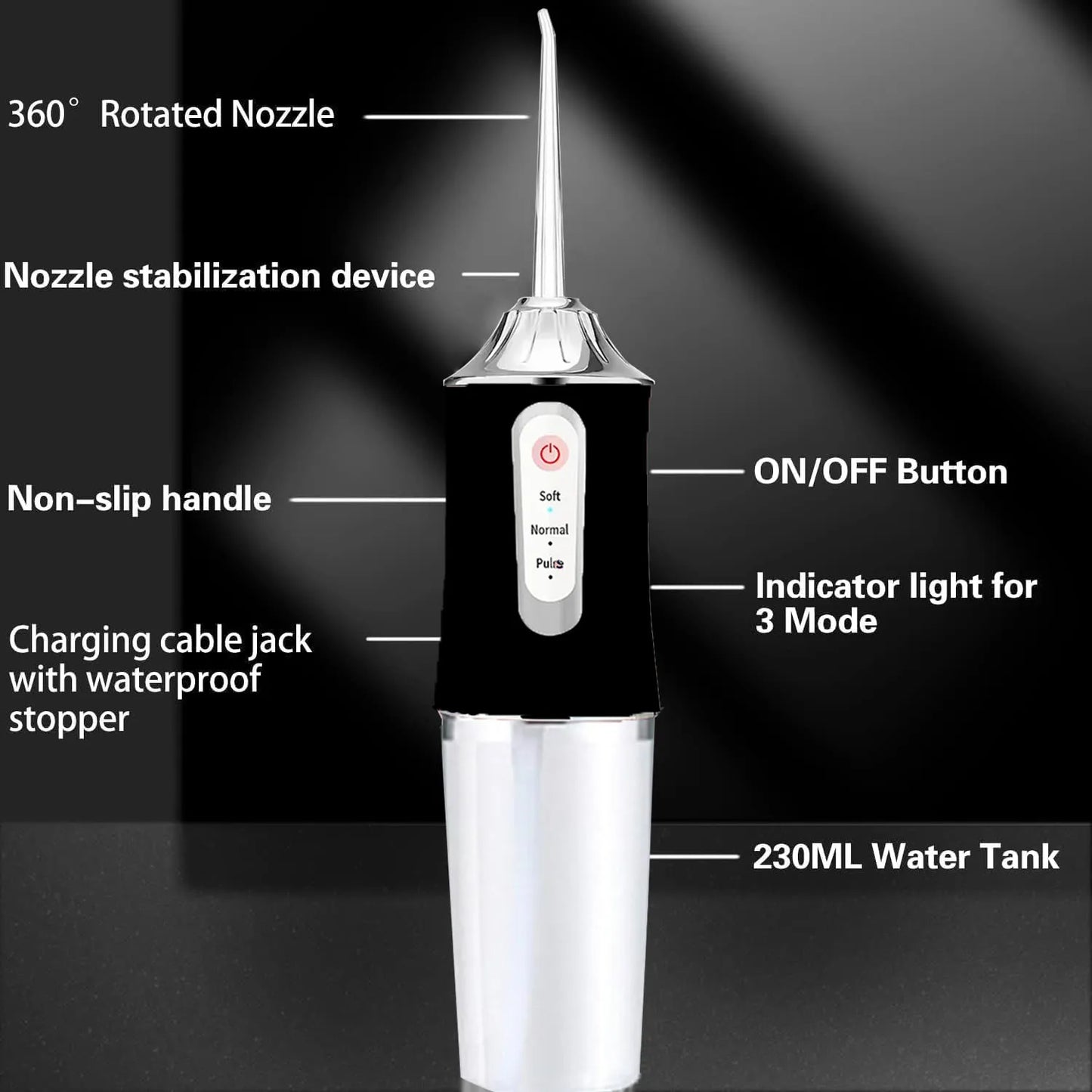 Water Flossers Portable Dental Irrigator Cordless Floss Irrigators Jet Rechargeable Oral Flossers Black Sets for Adults Braces