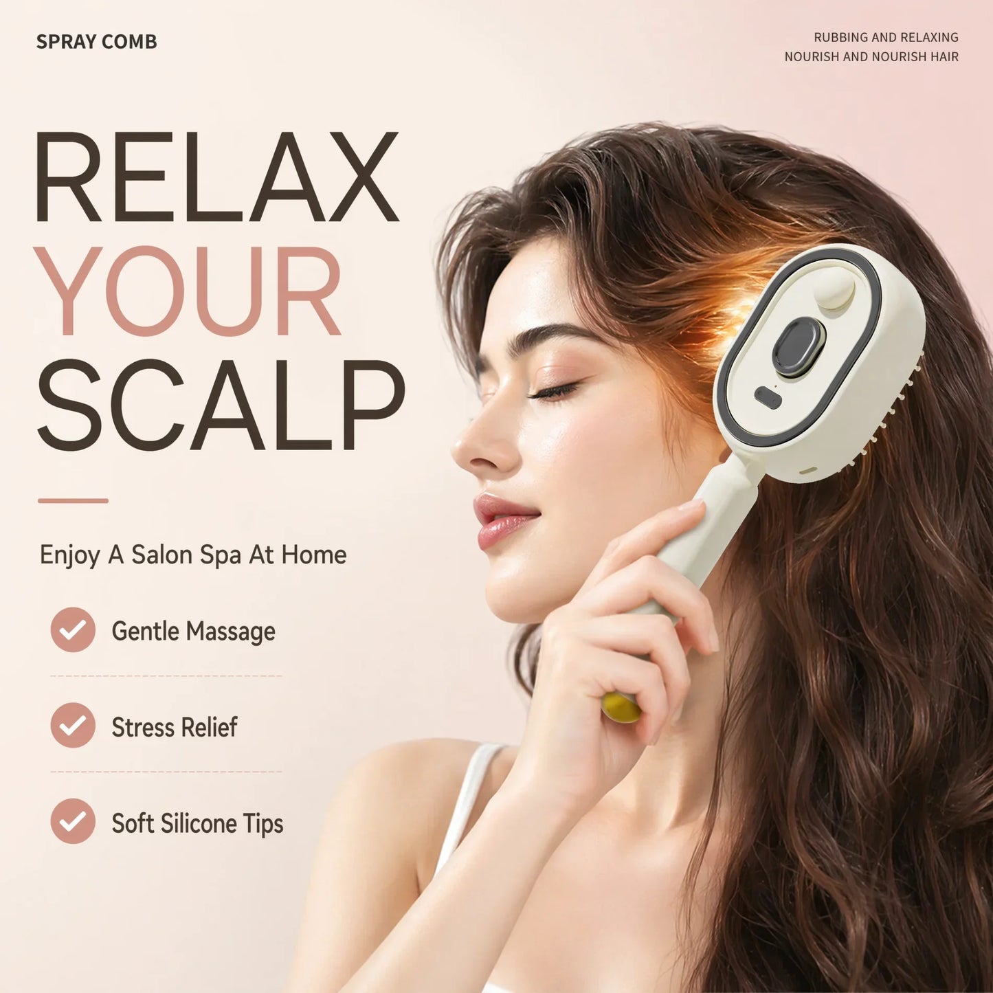 Self Cleaning Hair Brush with Mist Spray Scalp Massager Anti Frizz Detangling Comb Portable Rechargeable Hair Care Tool