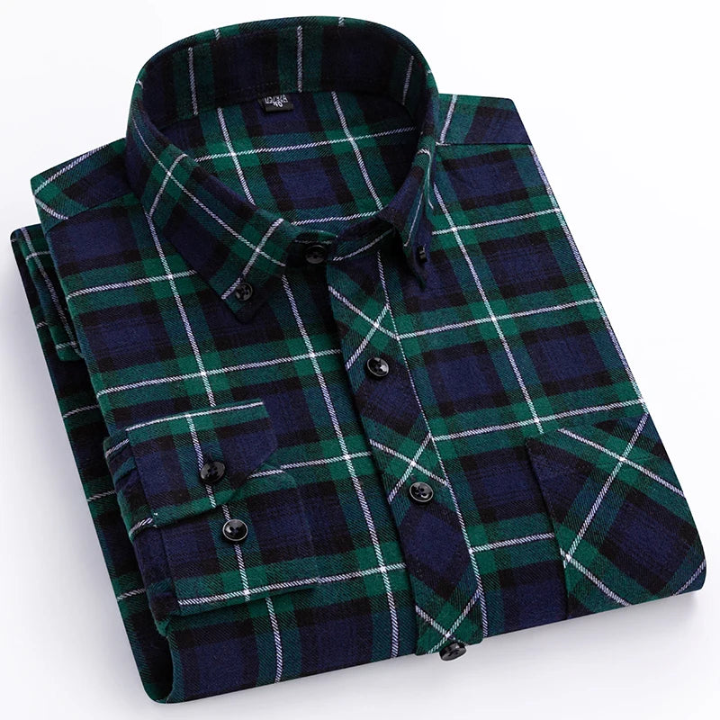 Plus Size 8XL 100% Cotton Sanding Long-Sleeve Shirts for Men Slim Fit Casual Plain Shirt Soft Palid Tops Designer Elegant Clothe