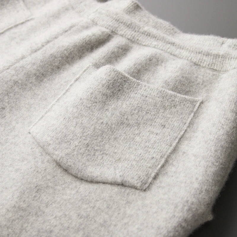 Autumn Winter 100% merino Wool Men's Wool Pants Thickened Knitted Long Pants Slim Fitting Solid Color Warm Flat Corner Pants
