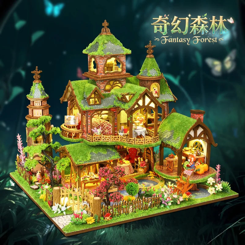 Jiate Diy Miniature House Fantasy Forest Handmade Wooden Chinese Style Large Villa Creative Birthday Gift For Women Home Decor