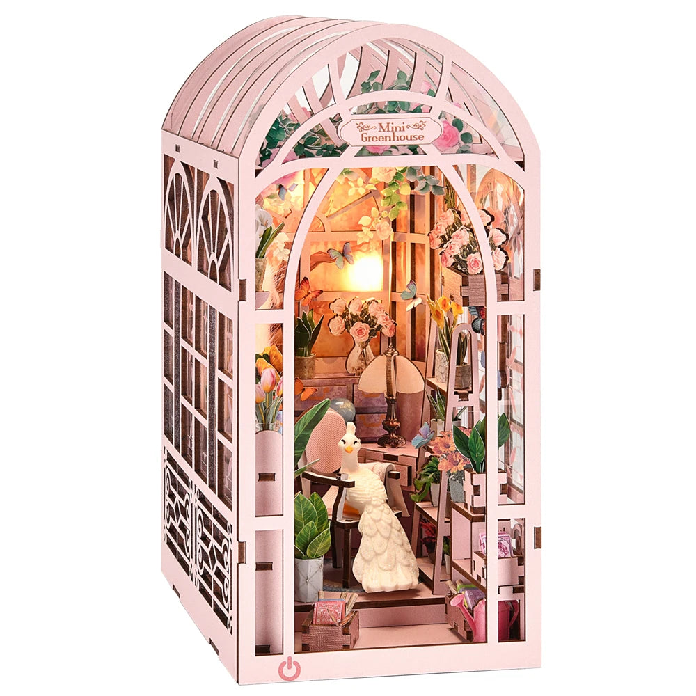 Book Nook Kit Greenhouse Sunlight Room Dollhouse Booknook 3D Wooden Puzzle Miniature Doll House For Bookshelf Insert Furniture