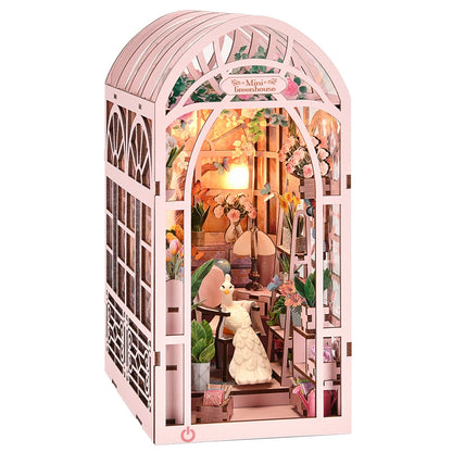 Book Nook Kit Greenhouse Sunlight Room Dollhouse Booknook 3D Wooden Puzzle Miniature Doll House For Bookshelf Insert Furniture