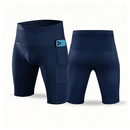 Men's Compression Running Shorts with Pockets Mesh Liner, Tight Athletic Sport Shorts for Marathon Jogging Gym Workout