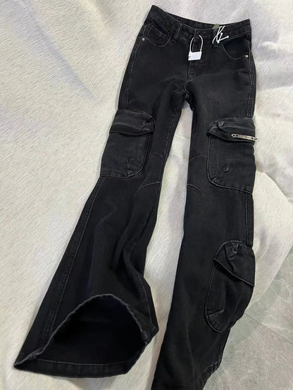 Spring Autumn High-End Heavyweight Street Casual Workwear Pants Vintage Washed Retro Flared Jeans Women Trendy Straight Leg J...