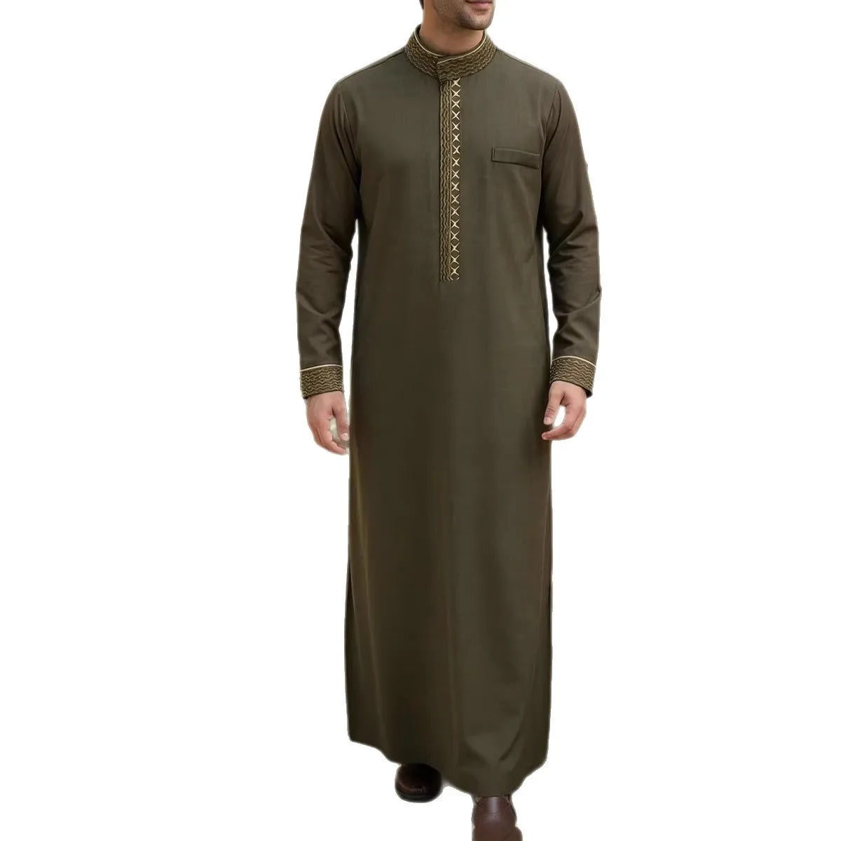 Arab Men's Clothing Muslim Robe Long Sleeve Embroidered Stand Collar Elegant Design Loose Men's Clothing