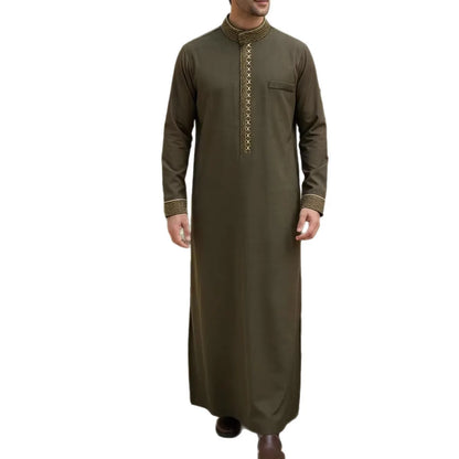 Arab Men's Clothing Muslim Robe Long Sleeve Embroidered Stand Collar Elegant Design Loose Men's Clothing