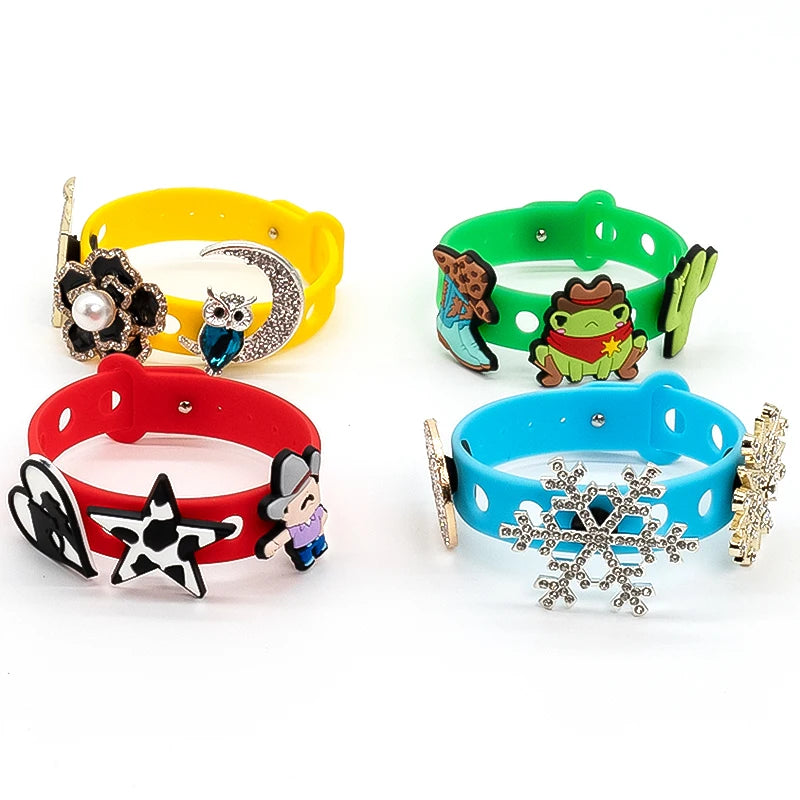 1-24pcs 21.5cm Silicone Bracelets with Holes Soft Wristbands Fit Shoe charms Shoe Accessories Pins Adjustable Size Kids Ornament