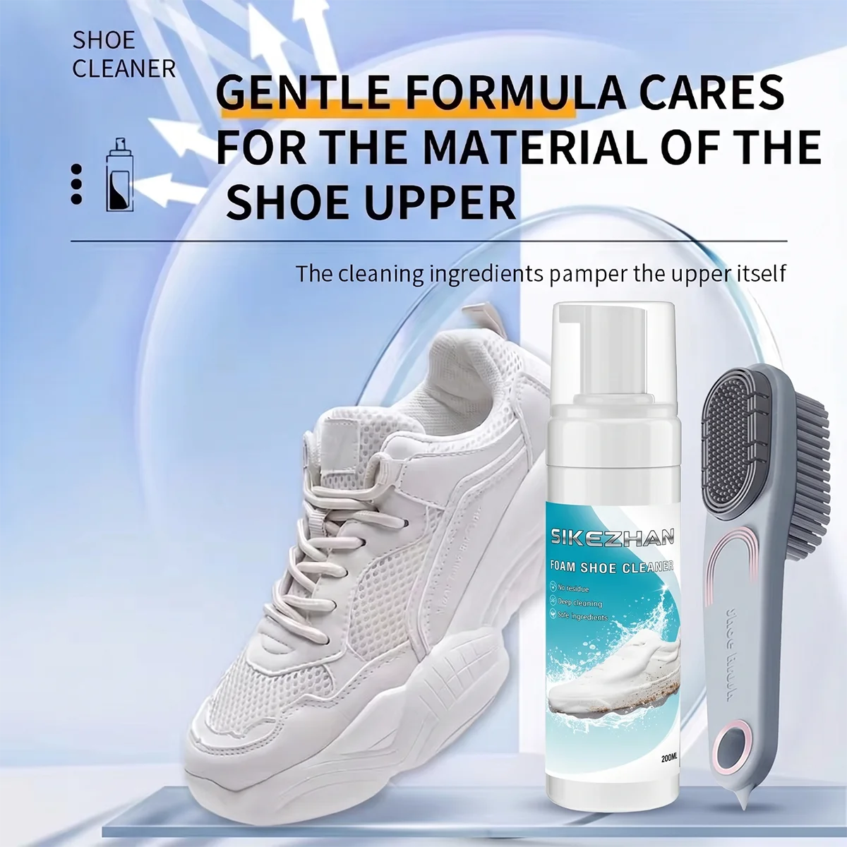 Professional Shoe Cleaning Kit with Foam Cleaner & Dual-Sided Brush, No-Rinse Deep Stain Remover for Sneakers, Leather & Canvas