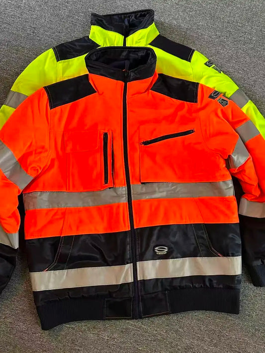 Men's Winter Outdoor Work Jacket Cotton Coat Reflective Strip Stand Collar Casual Long Sleeve Loose Fit Youth Fashion