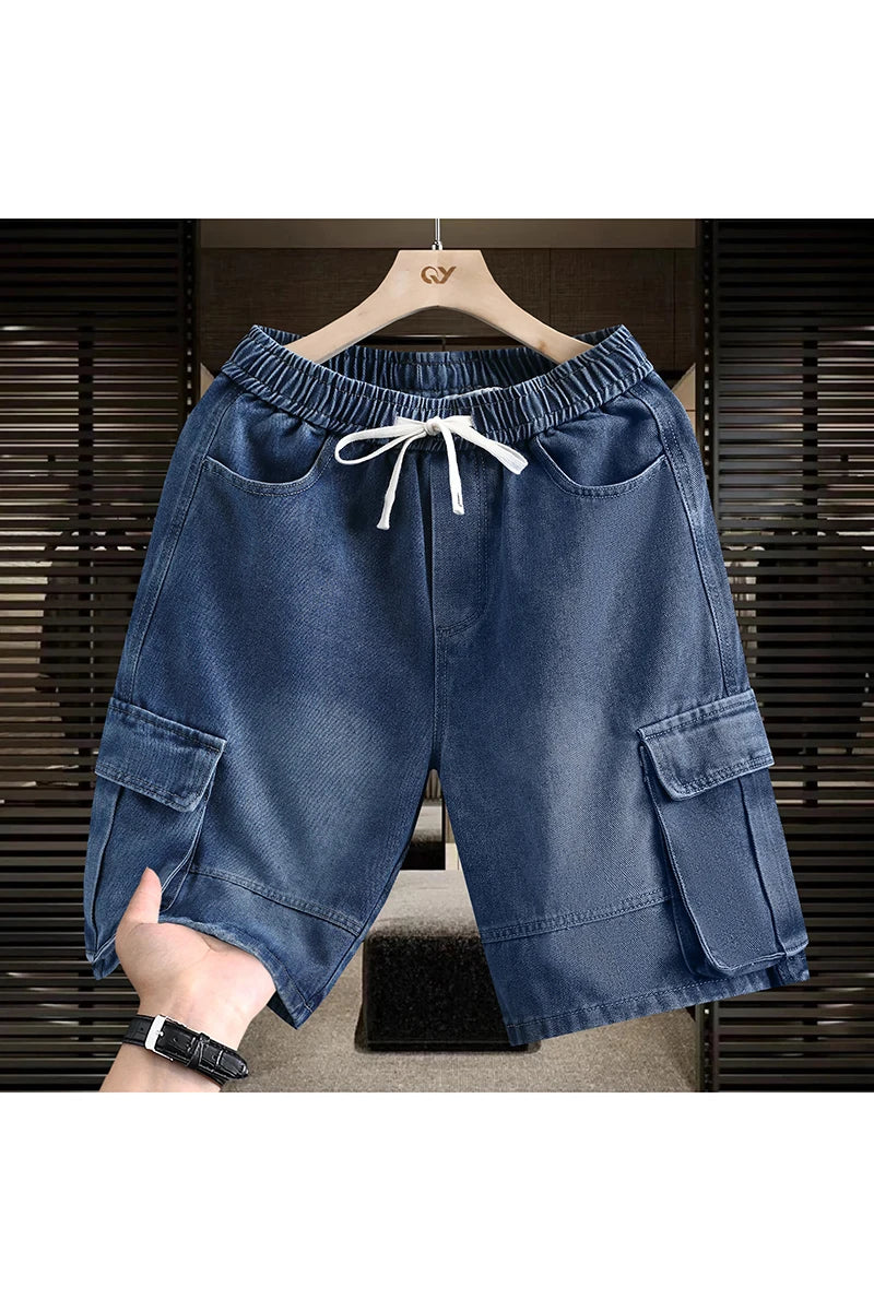 Men's Cargo Shorts New Summer Fashion Thin Cotton Blend Casual Denim 5-Point Pants Street Trendy Daily Comfortable Jean Shorts