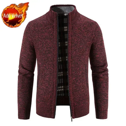 Knit Sweater Male Zipper Plaid Men's Clothing Cardigan Hoodies Zip-up Thick Winter Red Tops Jumpers Casual Stylish Hot Cheap A