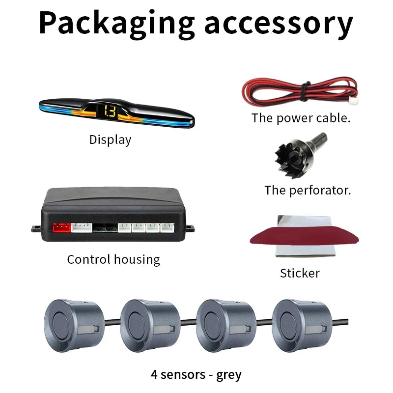 Source Factory 4-Probe Parking Sensor System 22mm 12V Voice Prompt Waterproof Reversing Radar Car Parking Assistance Kit