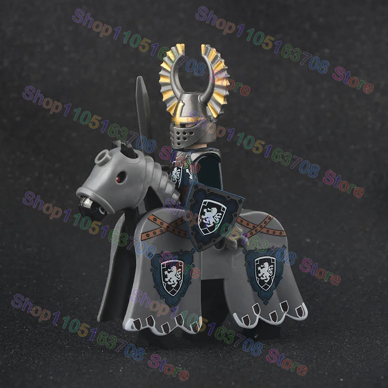 MOC Medieval Military Crusader Knight Building Blocks Castle Army Soldier Figure Horse Mount Shield Sword Accessories Bricks Toy