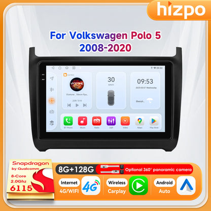 Hizpo 9" Car Radio Carplay for Volkswagen Polo 5 2008 - 2020 Smart Player Wireless Android Auto GPS Navigation BT 6115 WiFi 4G
