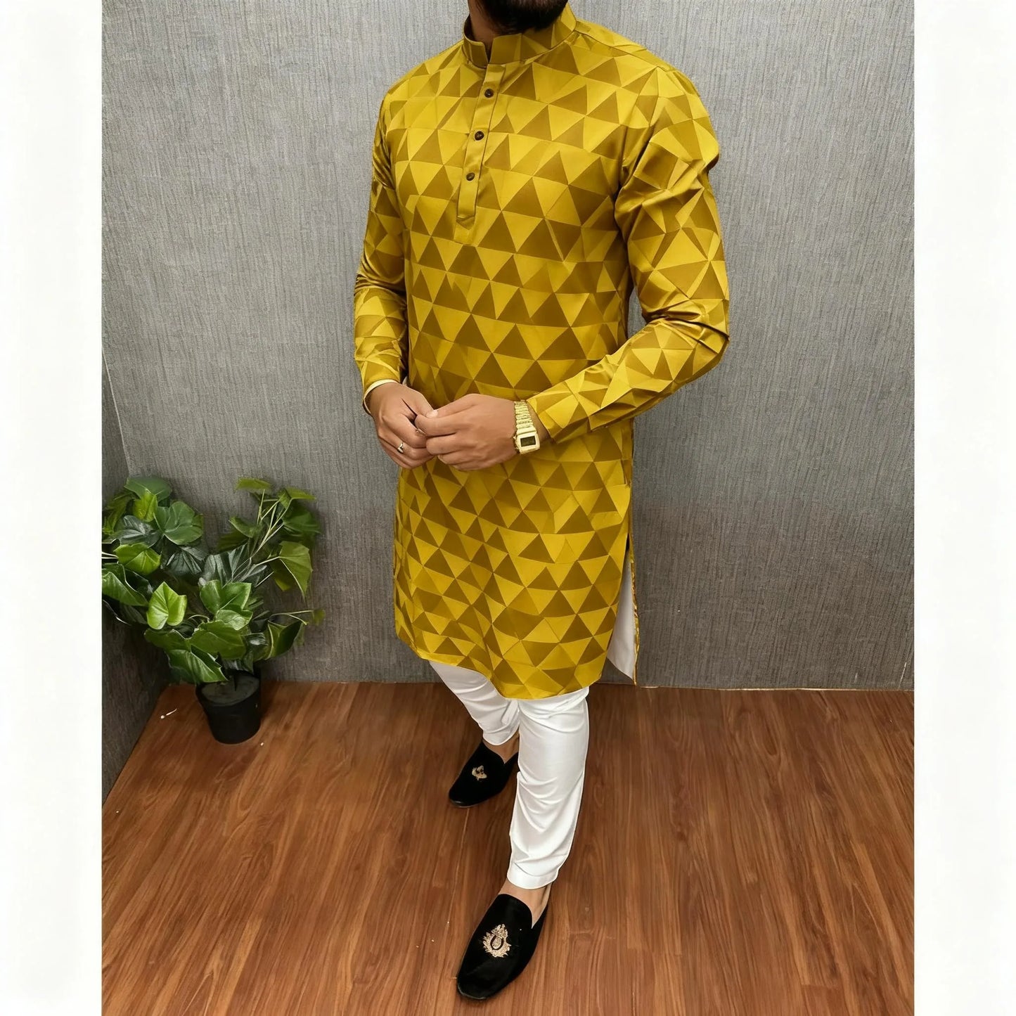 Kurta Vardha Regular Fit Mandarin Collar Long Suitable National Style Such Wedding Hari Raya Aidilfitri Muslim Herren Arabe