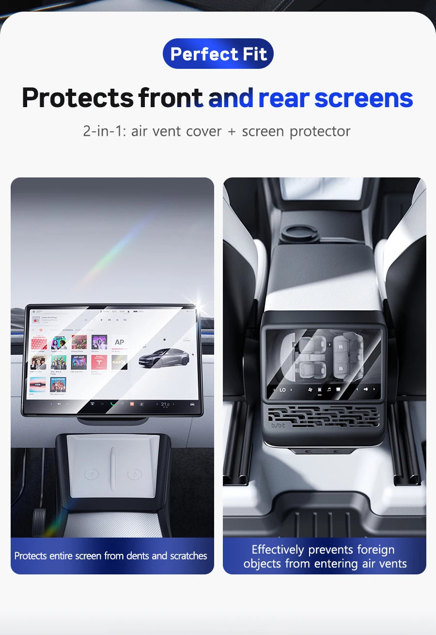 2-in-1 BJBT Tempered Glass Screen Protector for Tesla Model 3 Y Juniper Accessories 2025 2026 Case With Protective Frame