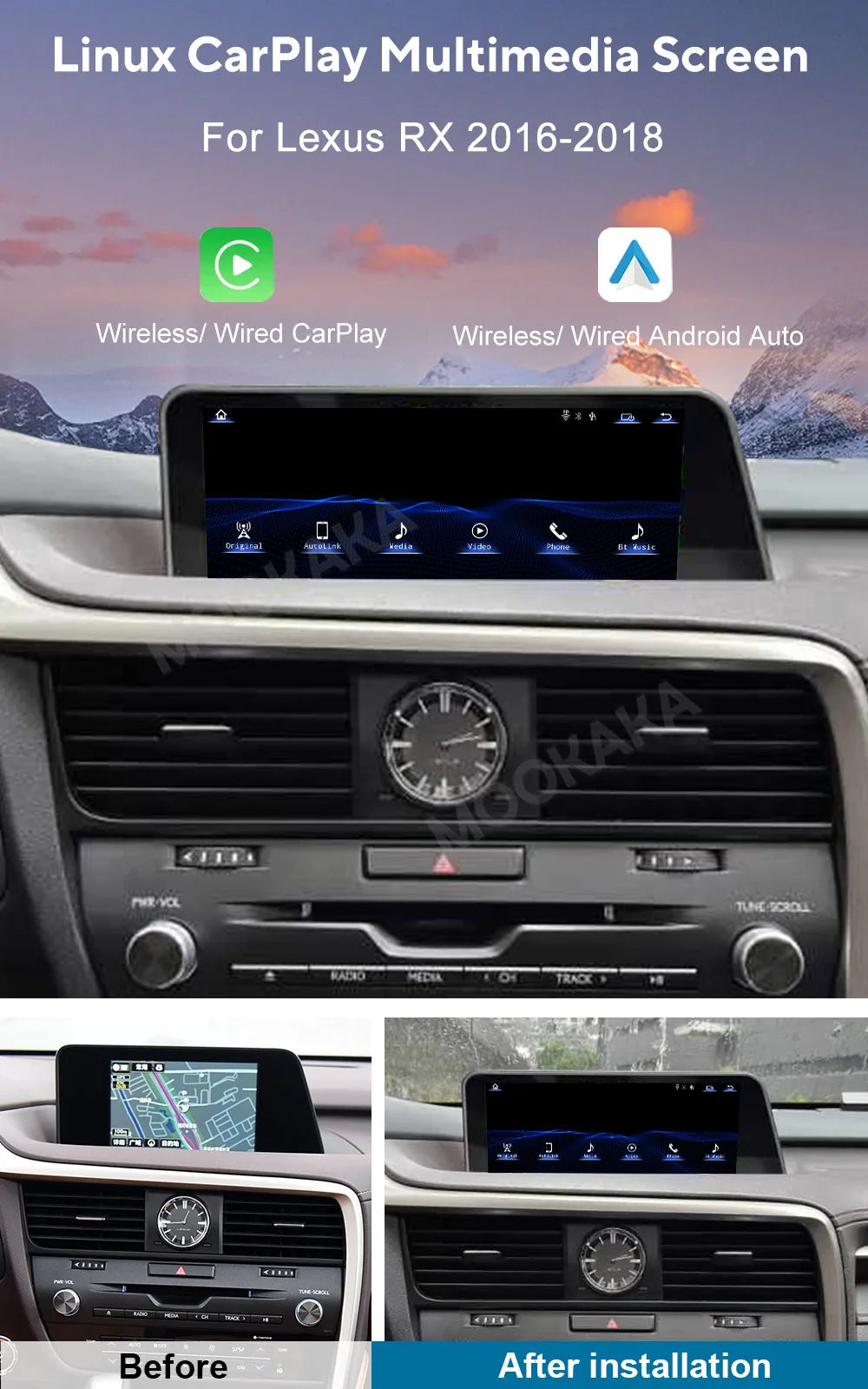Linux Car stereo CarPlay FOR Lexus RX RX200 RX270 RX300 RX350 RX400h RX450h 2009-2021 Car Radio GPS navi player HD touch screen
