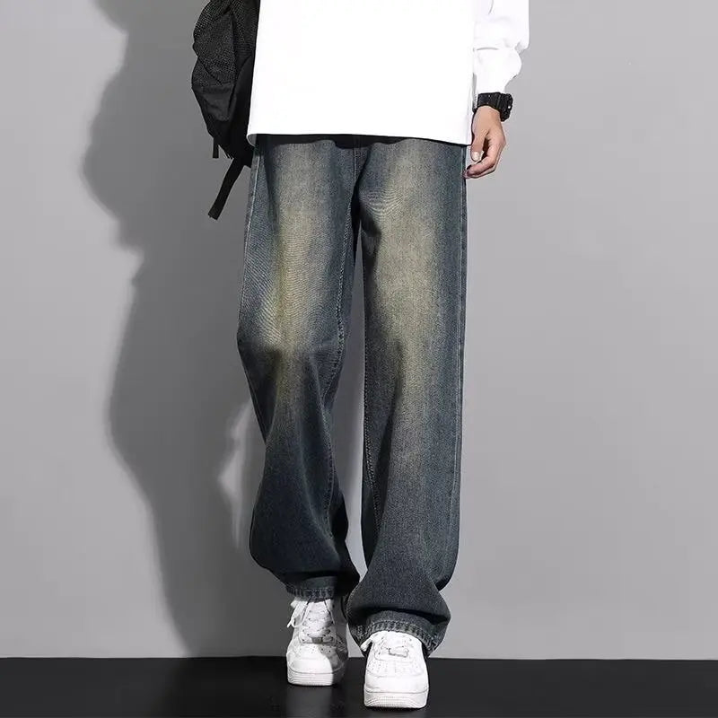 Men's Loose Straight Leg Jeans Washed Vintage Baggy Denim Pants 2026