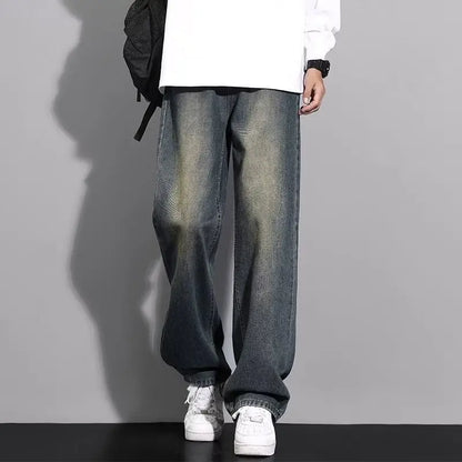 Men's Loose Straight Leg Jeans Washed Vintage Baggy Denim Pants 2026