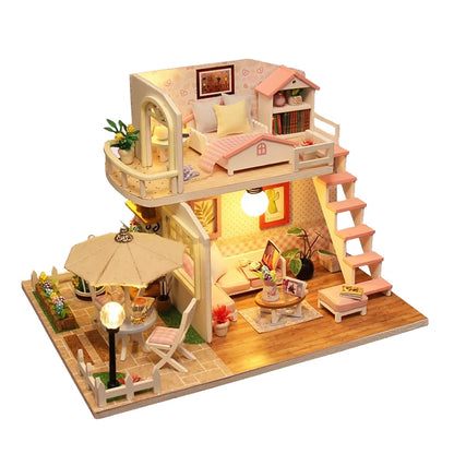DIY Wooden Building Model Kits Wooden Miniature Doll House Assembled DollHouses Home Decoration Toys For Birthday Gifts