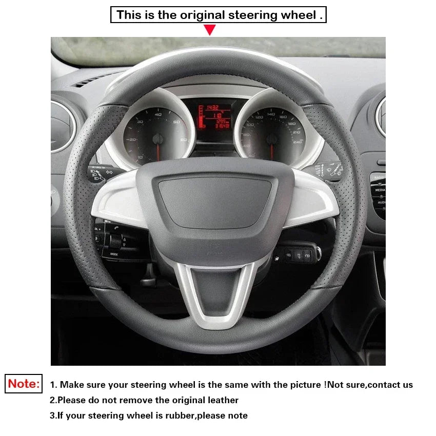 Black Faux Leather Car Steering Wheel Cover for Seat Ibiza (6J) 2008-2015 MII 2013-2020
