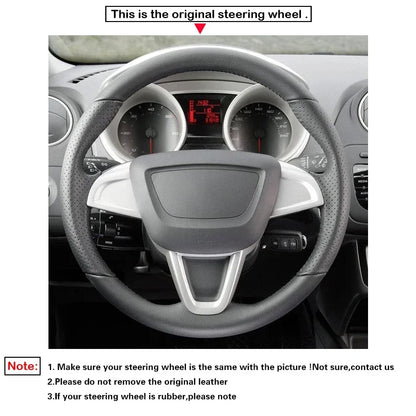 Black Faux Leather Car Steering Wheel Cover for Seat Ibiza (6J) 2008-2015 MII 2013-2020
