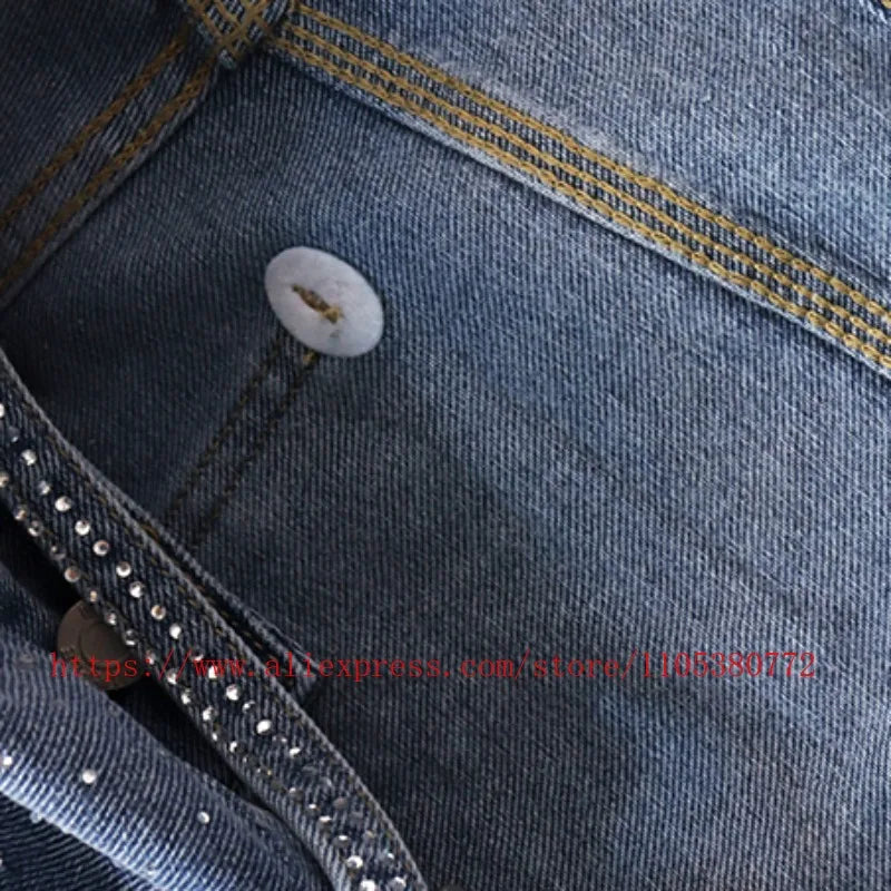 American Fashion Rhinestone-decorated Denim Shorts for Men Y2K Washed Blue Loose Denim Shorts Street Style Summer Casual Shorts