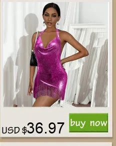 Sexy halter metal sequin Crop top women 2026 summer see through shiny Club rave outfits beach party tank top y2k streetwear Tops