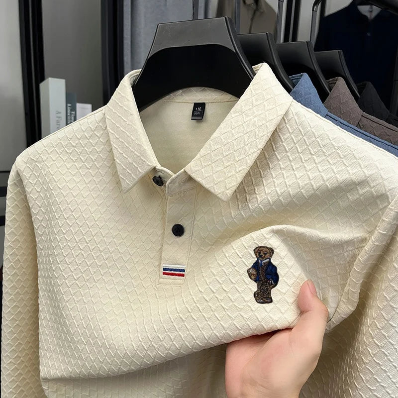 luxury brand men's new high quality long sleeves Polo shirt lapel embroidery jacquard T-shirt business fashion leisure Mens wear